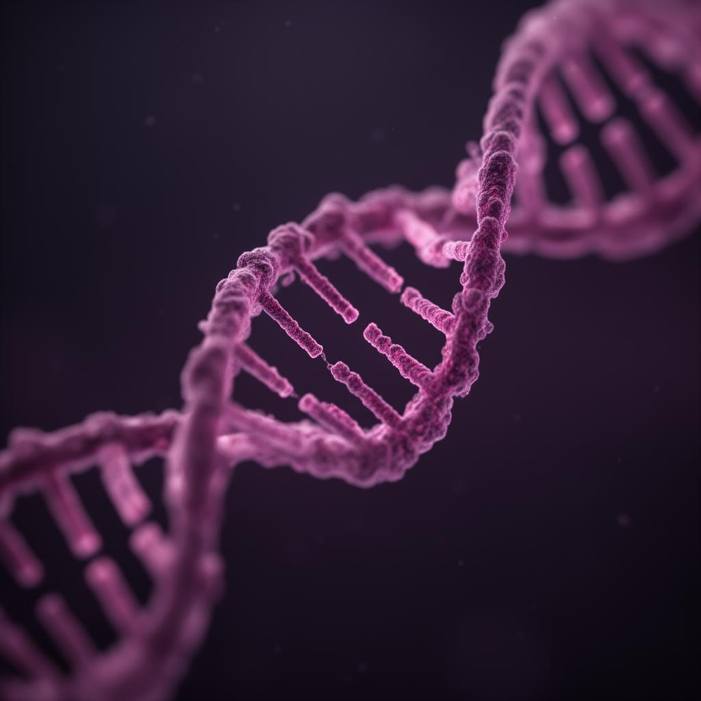 Ilustração de uma dupla hélice de DNA em tons magenta