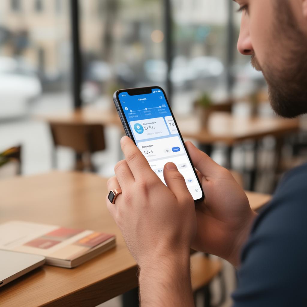 Homem consultando o App WeFit com o Ring no dedo
